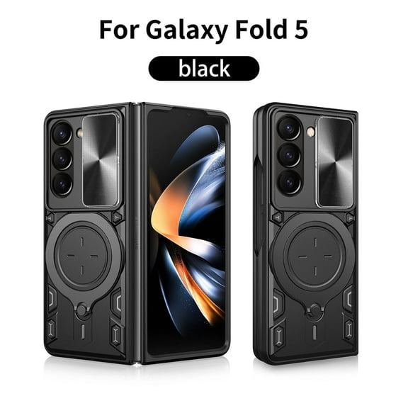 SAMSUNG GALAXY Z FOLD 5 Phone Cases, TPU PC Shockproof Magnetic Phone Case with Free Adjustment Ring Holder for SAMSUNG Z FOLD 5 in Black