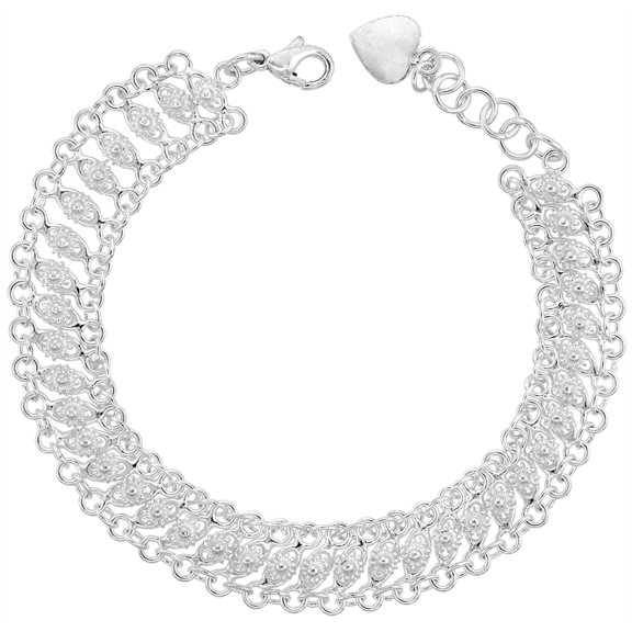 925 Sterling Silver Solid Italian Teeny Flowers Charm Bracelet 12mm