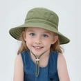thumbnail image 2 of LIIPEE Girls Boys Sun Cap Solid Color Adjustable Strap Bucket Wide Brim Hat Protection Caps Toddler Cute Vacation Hats,Army Green,2-6 Years, 2 of 5