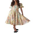 thumbnail image 2 of PENGXIANG Robe pour Femmes Adulte Imprimé Fleuri/couleur Unie Manches Courtes Bouffantes Col Carré Robe Féminine, 2 of 5