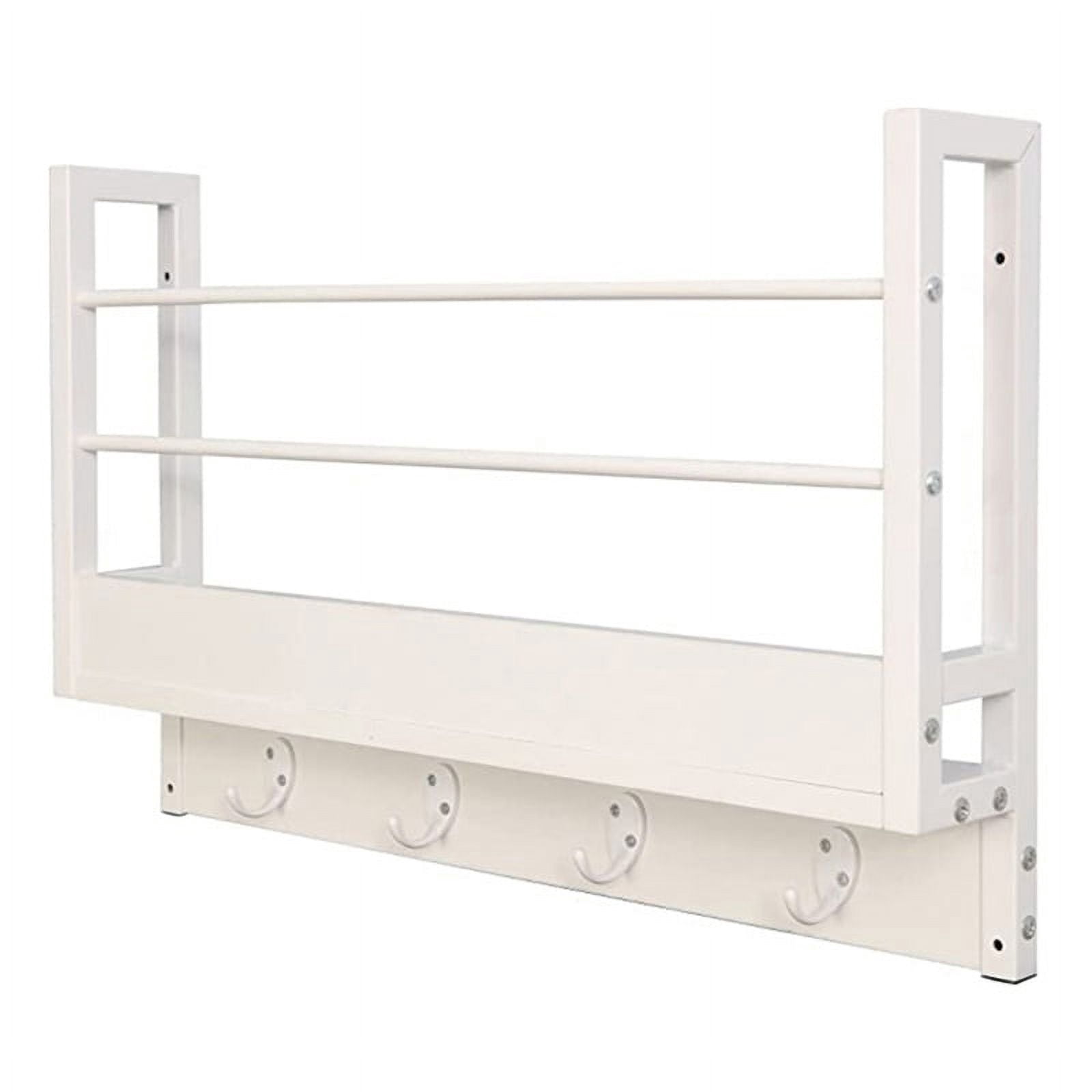 JJS Floating Book Shelf Coat Rack, Wall Mounted Storage Shelves with Coat Hooks Key Holder for Entryway Hallway Bathroom Living Room Bedroom, White, Set of 2…