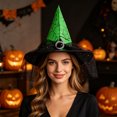 thumbnail image 7 of Halloween Adult Women Witch Hat, Pointed Hat Decorated with Spider Web Tulle and Rhinestone Ring, Costume Accessory Ideal for Halloween Party Outfits, Cosplay, 7 of 7