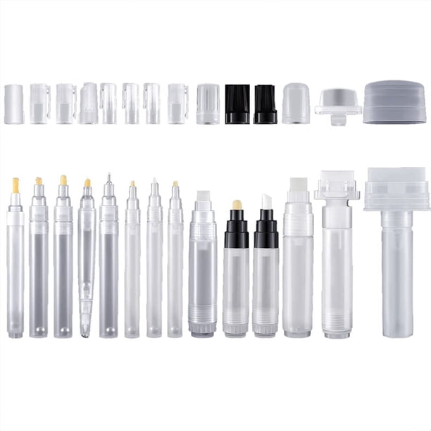 Juego de 14 Marcadores de Pluma de Retoque de Pintura en Blanco Rellenables Pluma de Pintura Recargable Marcadores VacíOs Transparentes Tubo de Pintura VacíO