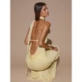 thumbnail image 6 of Light Yellow Womens Asymmetric Ruched Halter Backless Maxi Dress For Party Cocktail Formal Occasion, 6 of 7