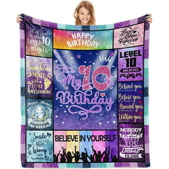 Gifts for 10 Year Old Girls Blanket 50"x60" - 10th Birthday Gifts for Girls - 10 Year Old Girl Birthday Gift Ideas - 10th Birthday Decorations for Girls Throw Blankets