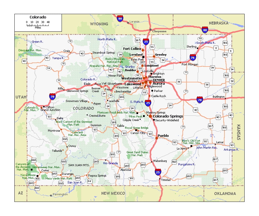 Roads and highways map of Colorado state Poster 20 x 30-20 Inch By 30 ...