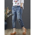 thumbnail image 2 of y2k Elastic Waist Embroidery Lace Up Ankle-Length Pants Summer Casual Pencil Jeans Spring Korean Fashion New Vintage Clothes, 2 of 5