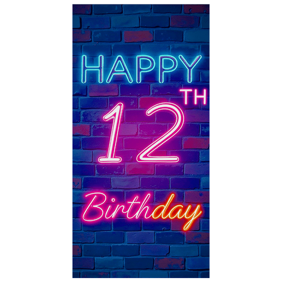 Neon Style 12th Birthday Banner Happy Birthday Background Decoration for Birthday Party Photography Props Decor Backdrop Party Supplies