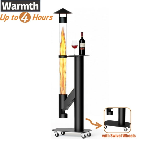 FICISOG Patio Heater with Wheels, 71.2" H Outdoor Smokeless Patio Wood Pellet Heater Fire Pits with Thickened Carbon Steel Base - Eco-Friendly Wood Pellets Torch Heater for Backyard, Patio, Camping