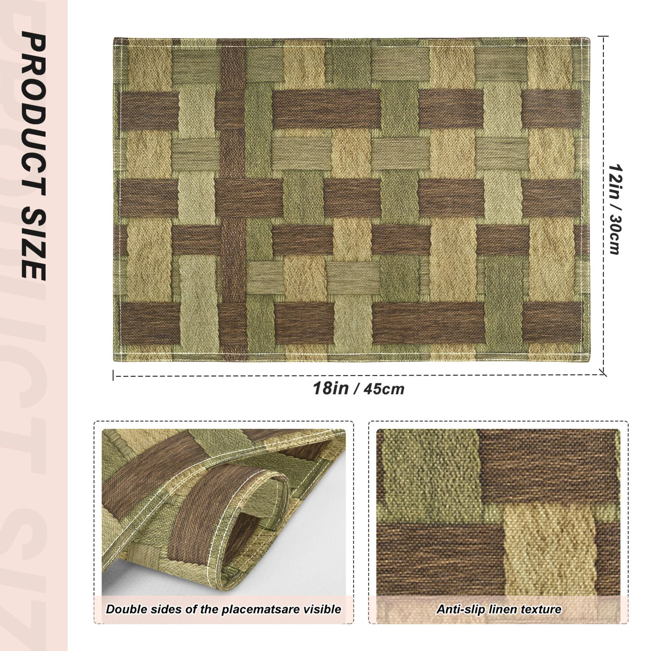 Wooden Texture Pattern Placemats Set of 6 Coffee Mats, Non Slip Backing 18x12 Inch for Home and Restaurants