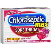 Chloraseptic Max Strength Sore Throat Lozenges, Wild Berries Flavor, 15 Count