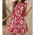 thumbnail image 1 of Baikeli Liquidation Robes pour Femmes Dames Été Mode Col Rond Manches Volantées Robe Plissée Imprimée Robe de Fête d'Été, 1 of 4