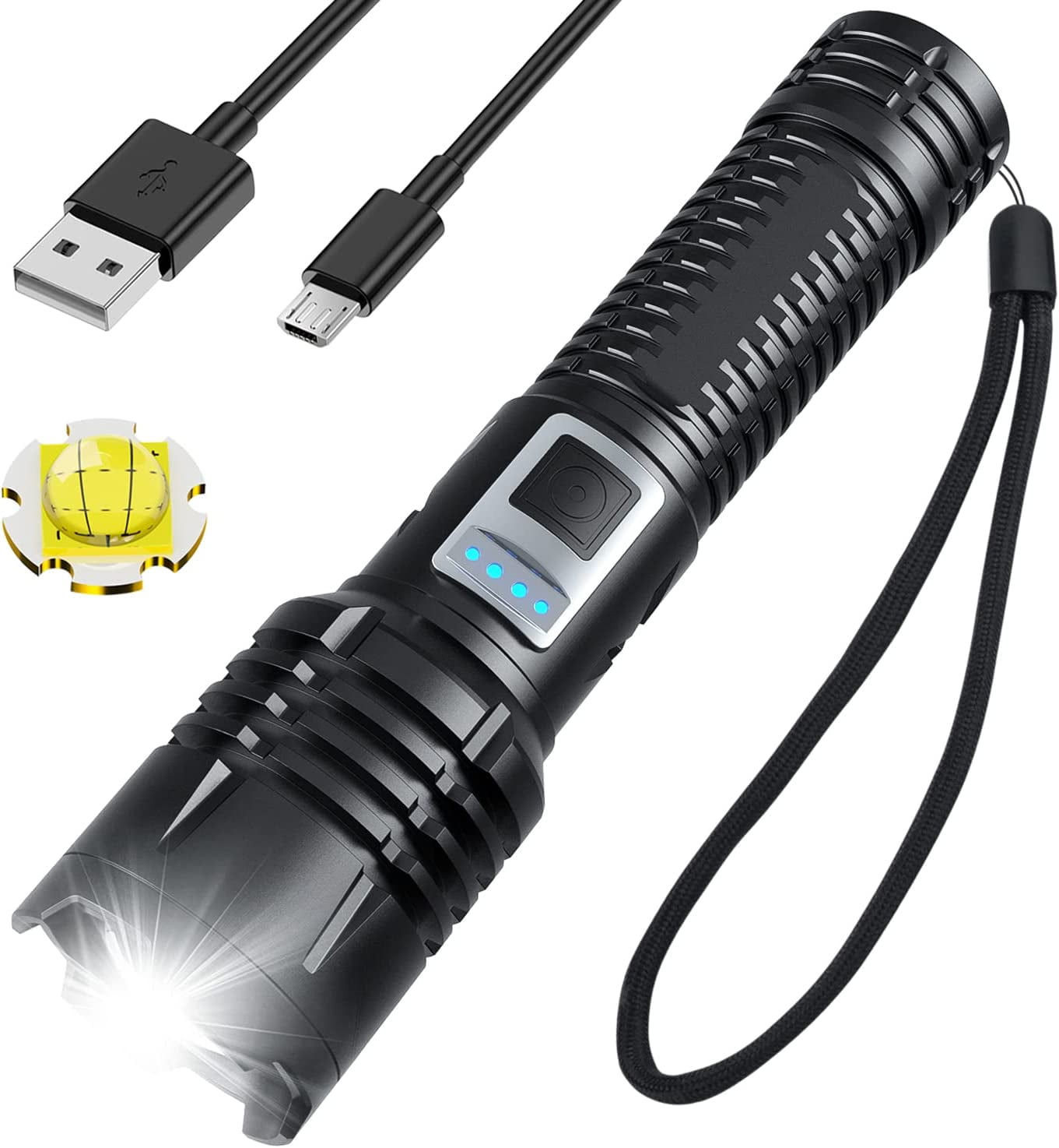 Flashlights High Lumens LED Rechargeable Flashlight, 100000 Lumens Super Bright Tactical