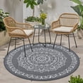 thumbnail image 5 of Gavee 6'x6' Boho Round Outdoor Rug, Waterproof Reversible Patio Area Rug Indoor Outdoor Carpet, Plastic Straw Rug RV Outdoor Mat for Camping Deck Balcony, Porch, Picnic, Gray and White, 5 of 9