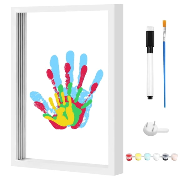Household Handprint Kit – DIY Keepsake Frame with Ink, White Photo Frame 12.2" x 8.9" x 1.6", Includes Paints, Pen & Brush, Perfect New Parents Gift, Family Memory Craft