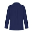 thumbnail image 5 of Baberdicy Ladies New Style Pleated Slit Lapel Single-Breasted Cotton and Linen Long-Sleeved Shirt | Ladies Tops Clearance! Navy Xx-Large, 5 of 9