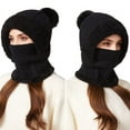 thumbnail image 4 of Outfmvch Cold Cap Womens Knit Beanie Hat Fleece Lined Winter Scarf Mask Set Snow Caps Plush Earmuff Skull Hats with Pompom 3 in 1 Fuzzy Winter Hat Black 4 One Size, 4 of 6