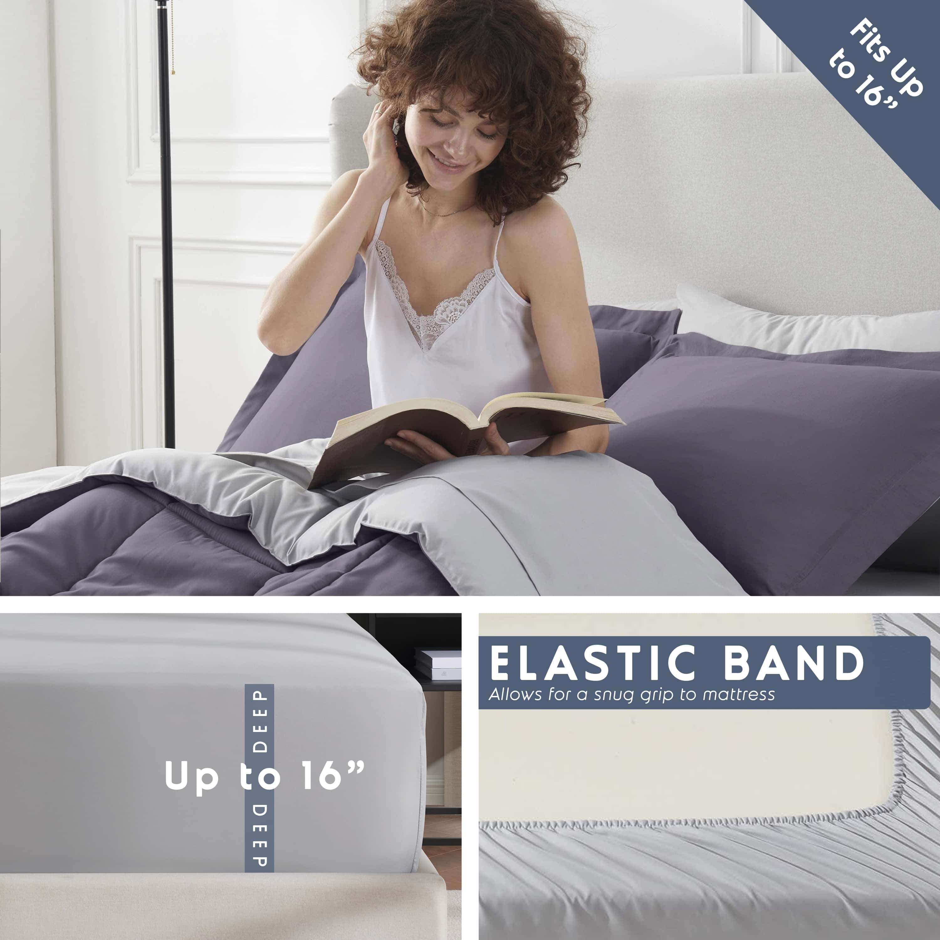 LammaLoe Twin Comforter Set, With Sheets, Reversible Bed In A Bag 5 Piece, Bedding Set, Grayish Purple
