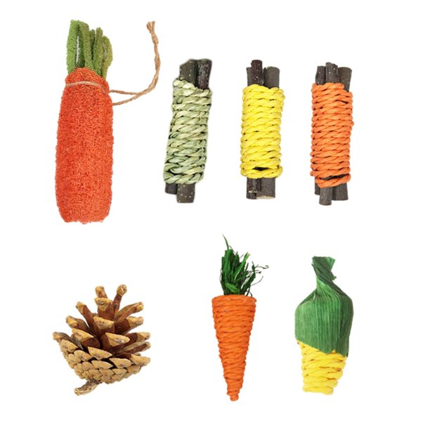 7piece Hay Treat Pet Loofah Chew Toys for Degu Bunny Rabbit Cage Accessories