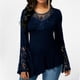thumbnail image 4 of Blusa informal de manga larga con cuello redondo para mujer, camisa Sexy de retazos de encaje, Color liso, moda urbana, Otoño, 2022, 4 of 4