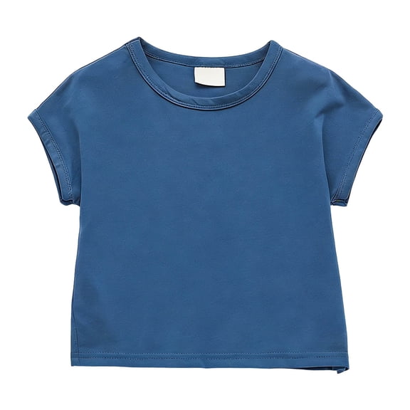 Confree Child Girls Tshirt Solid Color Short Sleeved Crew Neck Tee Shirts Summer Holiday Soft Comfortable For Girls Tees Size 3-4 Years Blue