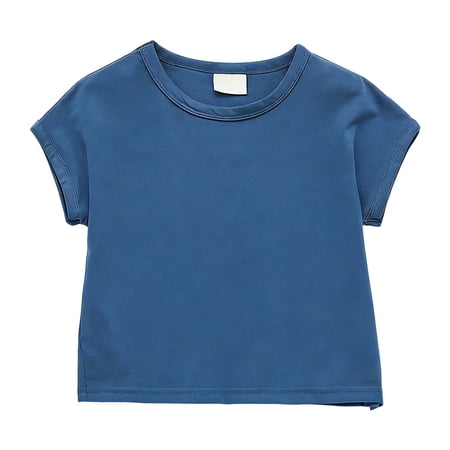 Ticikt Toddler Baby Girls Short Sleeve T-Shirts Crop Top Rolled Sleeve Round Neck Solid Loose Basic Tees for Summer