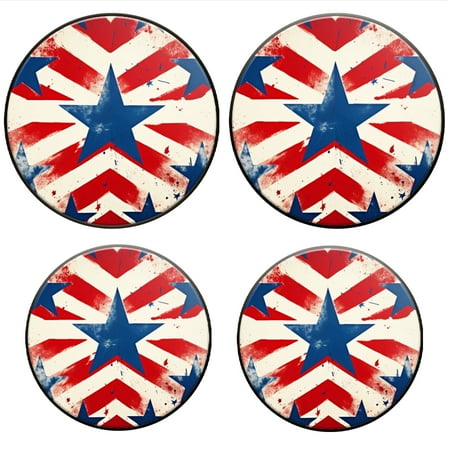 

BaHomeck Electric Stove Burner Covers Set of 4 Round Metal Gas Stove Burner Covers 8 Inch and 10 Inch Kitchen Decor Red And Blue Stars Forming American Flag Pattern