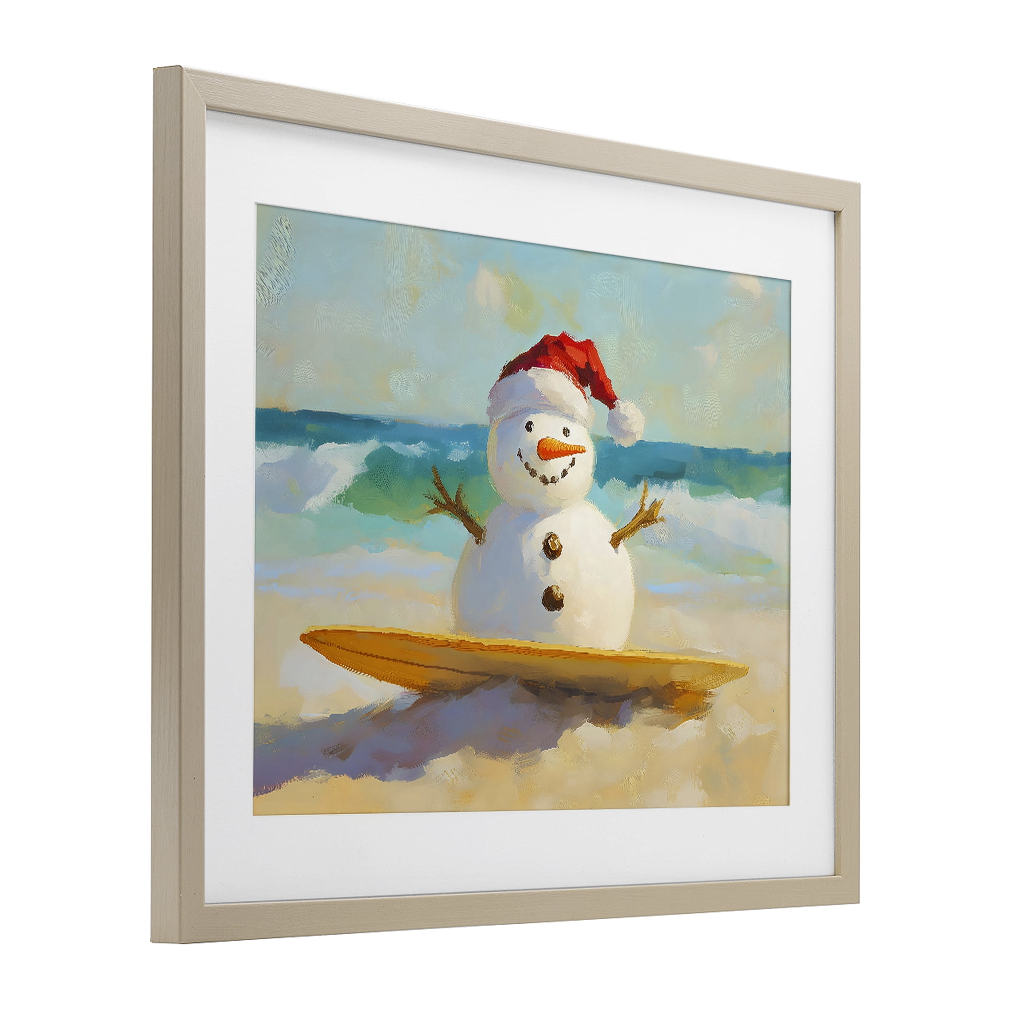 Stupell Industries Surfer Snowman on Beach Birch Framed Print Under Glass, design by The Prints Vibe