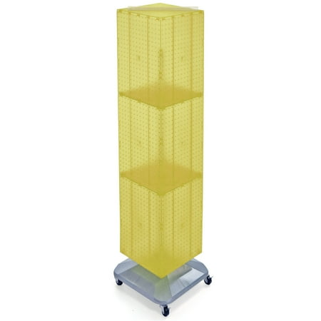 

Azar Displays 701465-YEL Yellow Four-Sided Pegboard Tower Floor Display on Revolving Wheeled Base. Spinner Rack Stand. Panel Size: 14 W x 60 H