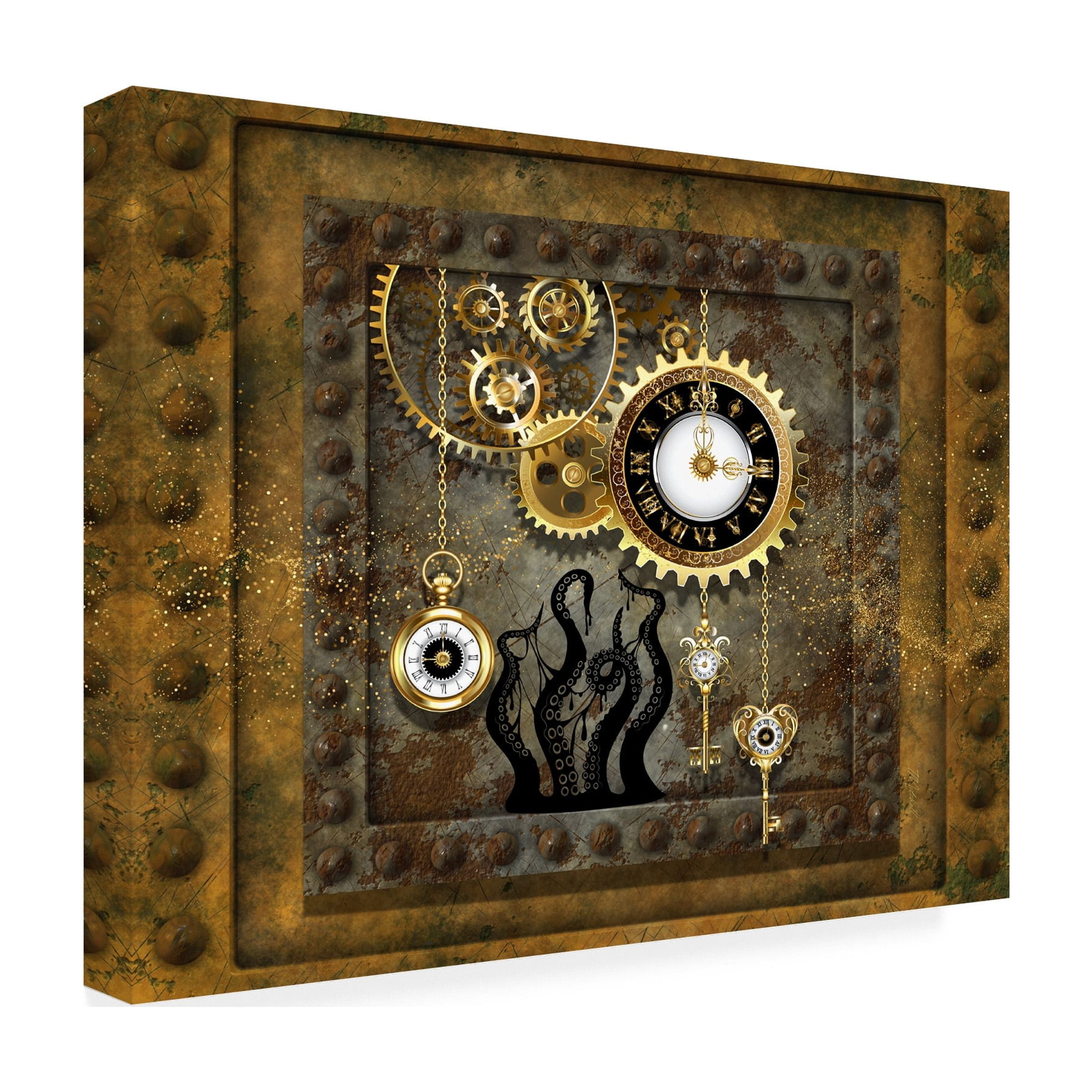 Canvas Wall Art - Tina Mitchell 'Steampunk Octopus Clockworks' Wall Art for Living Room, Bedroom, or Office DÃ©cor by Trademark Fine Art - 47 x 47 Inches