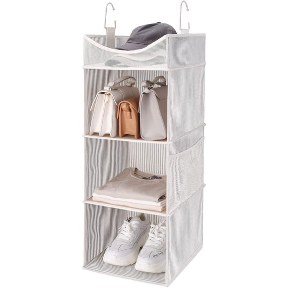 Hanging Closet Organizer 3-Shelf Hanging Closet Shelves with Top Shelf 12” W x 12” D x 35 ¼” H Extra-Large Space Gray and Whit
