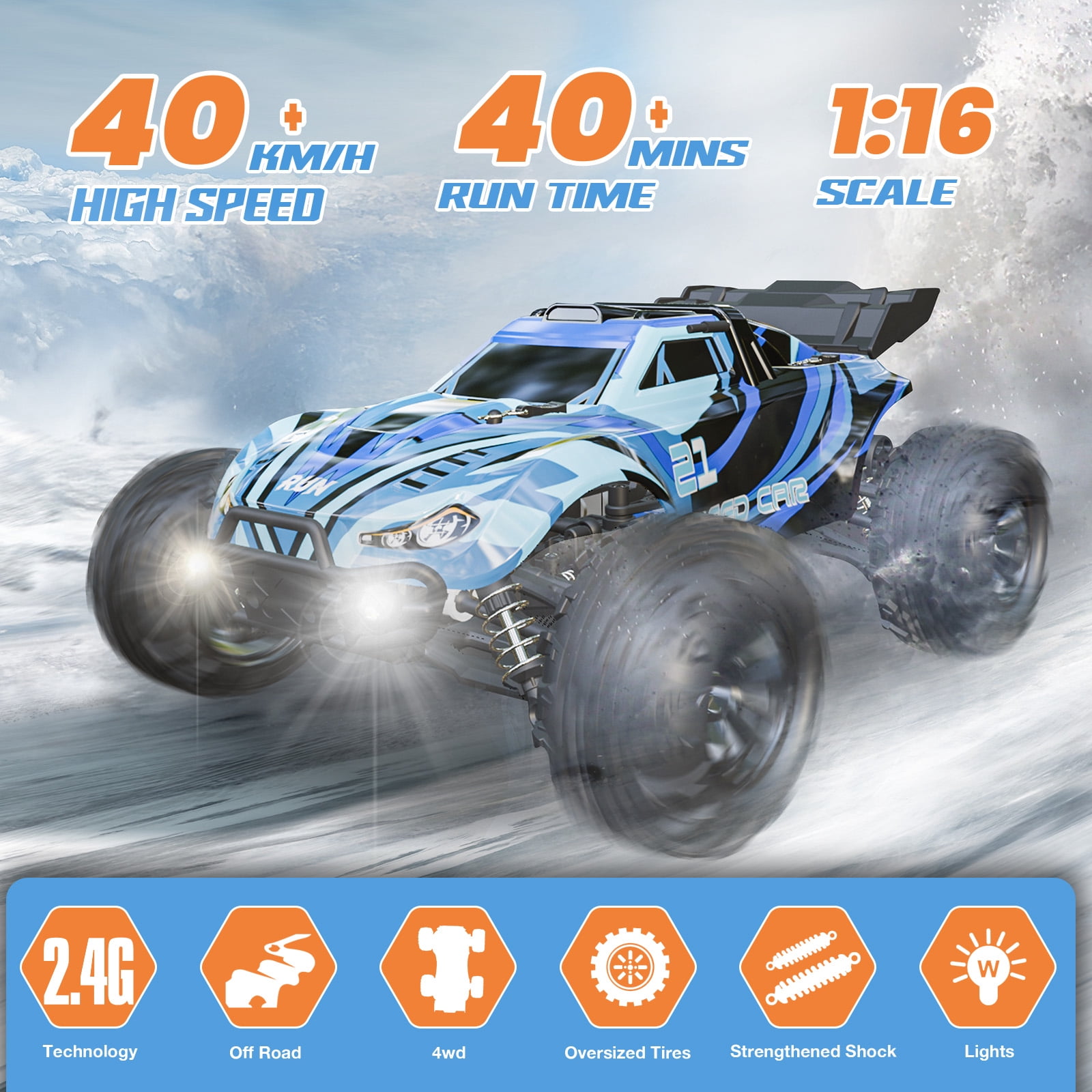 Yeahill 1:16 RC Car for Adults & Kids, All Terrain 4x4 Remote Control Car, 40+ km/H Off-Road RC Trucks, 40+ Mins Running High Speed Remote Control Trucks for Teen Boy Girl Gifts