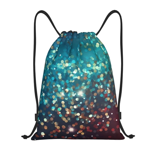 Fotbe Colorful Rainbow Glitter Bolsa Mochila con Cordón Estampada, Bolsa de Gimnasio Deportiva, Bolsa Cinch, Bolsa con Cordón para Hombres y Mujeres-Small