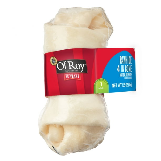 Ol' Roy Natural Flavor Beefhide Bone for Dogs, 4", 1.23oz., 1CT Wrapped
