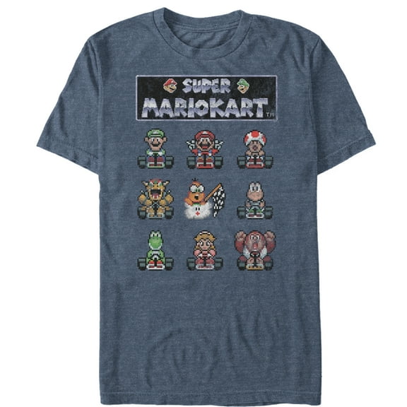 Men's Nintendo Super Mario Kart Pixelated Racers Ready  Graphic Tee Navy Blue Heather X Large