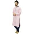 thumbnail image 4 of Atasi Designer Men's Pink Party Wear Kurta Pyjama Set Long Dupion Shirt-Medium, 4 of 5
