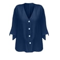 thumbnail image 5 of Yubnlvae Plus Size 3/4 Sleeve Tunic Top - V-Neck Beach Cover-Up, Wrinkle-Resistant Button Shirt (S-XXXL, 7 Neutral Tones) (Navy | XL), 5 of 5