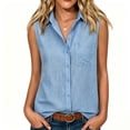 thumbnail image 4 of Noric Women's Cotton Button Down Tank Tops V-Neck Summer Office Casual Workwear with Chest Pocket Slim Fit Breathable Blouse, 4 of 9