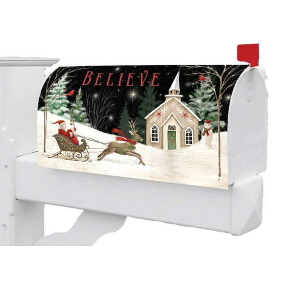 Christmas Church Santa Reindeer Sleigh Magnetic Mailbox Cover Only