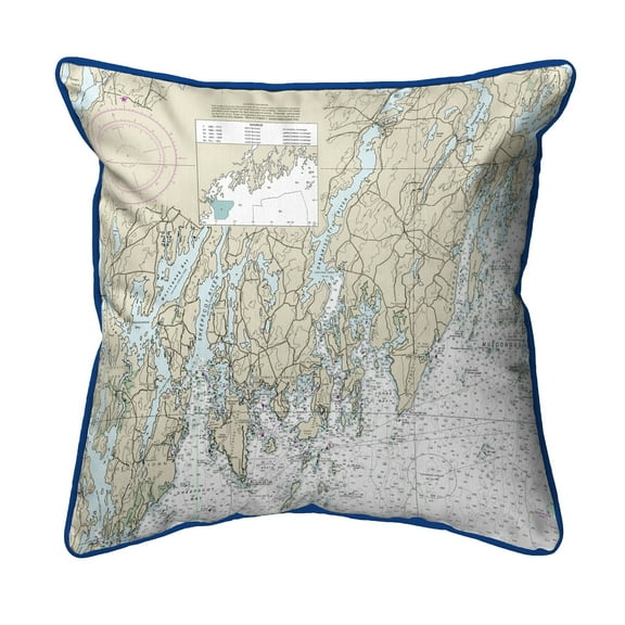Betsy Drake Interiors Southport - Pemaquid, ME Nautical Map Small Corded Indoor/Outdoor Pillow 12x12