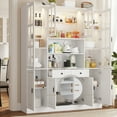 thumbnail image 5 of MEISSALIVVE 78.7" Kitchen Pantry Cabinet with Glass Doors & LED Lights, Freestanding Storage Hutch with Shelves, White Pantry Cupboard, 62.99" W x 15.7" D, 5 of 7