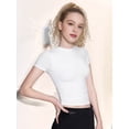 thumbnail image 6 of Women'S Crew Neck Short Sleeve Tops Slim Fit T Shirts Basic Tee Crop Tops Workout Y2k Clothes White XXL, 6 of 9