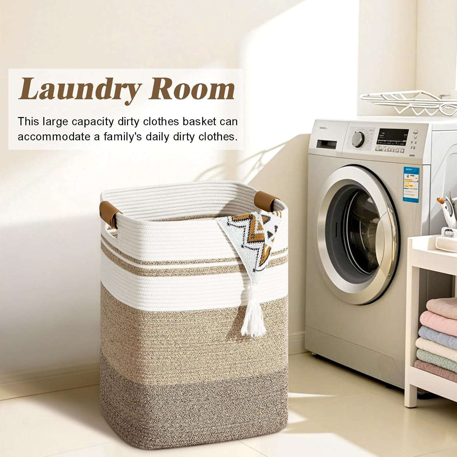 Natubeau 95L Tall Woven Rope Laundry Basket, Sturdy Decorative Storage Bin