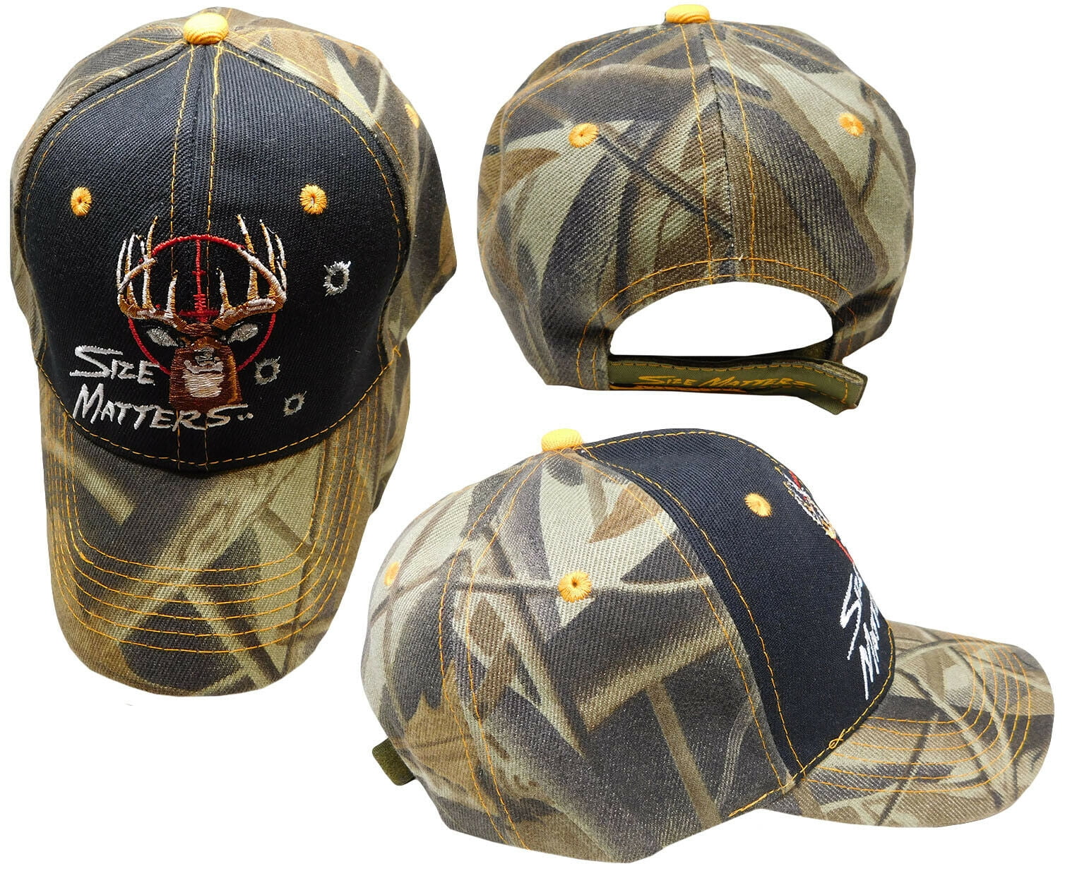 Hunter Hunting Size Matters Buck Deer Black Camo Embroidered Cap Hat