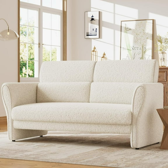57 "Modern Faux Lamb Upholstered Loveseat Sofa Couch with 2 Removable Lumbar Pillows,2-Seater Lounge Couches for for Living Room,Bedroom,Office