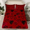 thumbnail image 3 of Feelyou Romantic Love Heart Twin Sheet Sets for Girl, Red Cartoon Twin Fitted Sheet, Couple Anniversary Theme Flat Sheet, Luxury Bedroom Decor, 3pcs, 3 of 8