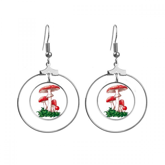 Delicious Red Poisonous Mushroom Illustration Earrings Dangle Hoop Jewelry Drop Circle