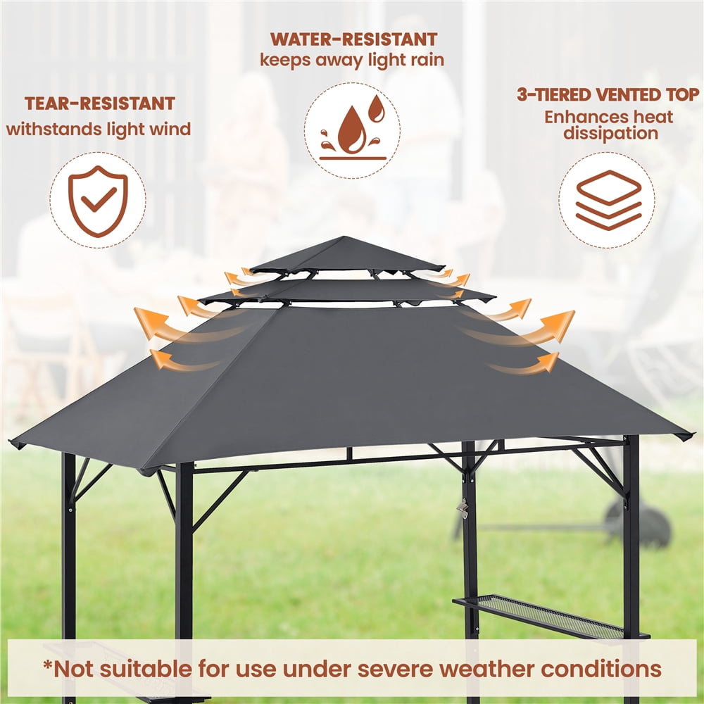 Yaheetech 8×5 Ft Outdoor Grill Gazebo with Height Adjustable Shelves, Dark Gray