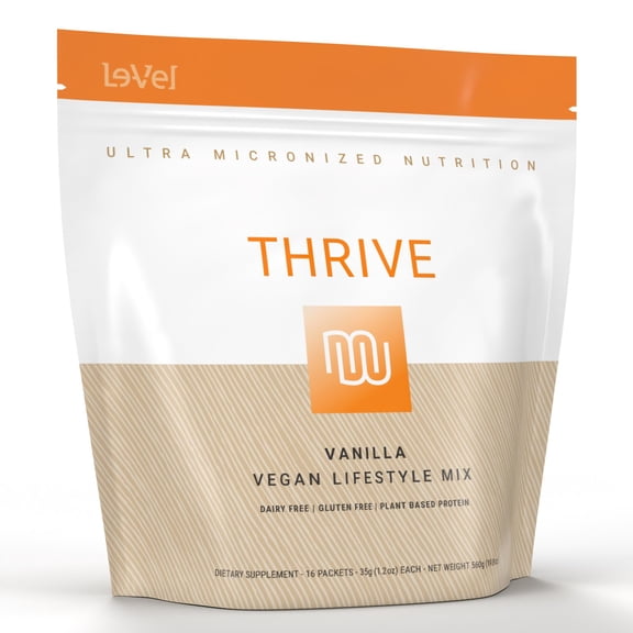 Le-Vel Thrive Vegan Protein Shake | 16 Packets 35g | Gluten-Free, Plant-Based Protein with Probiotics, Fiber & Enzymes | Supports Lean Muscle & Digestive Health (16 Packets (Pack of 1), Vanilla)