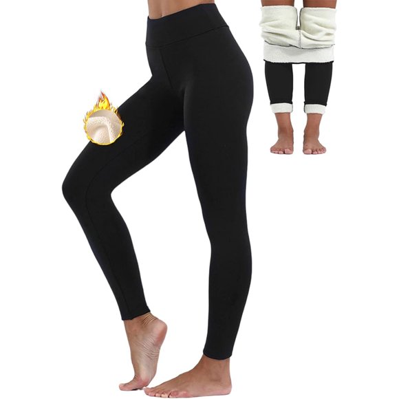 Leggings Thermiques pour Femmes Épais Doublés Polaire Taille Haute Leggings Thermiques Doublés Femmes Collants Chauds d'Hiver Pantalons Slim Opaques Leggings de Sport Pantalons de Jogging Pantalons de Yoga Longs (L)